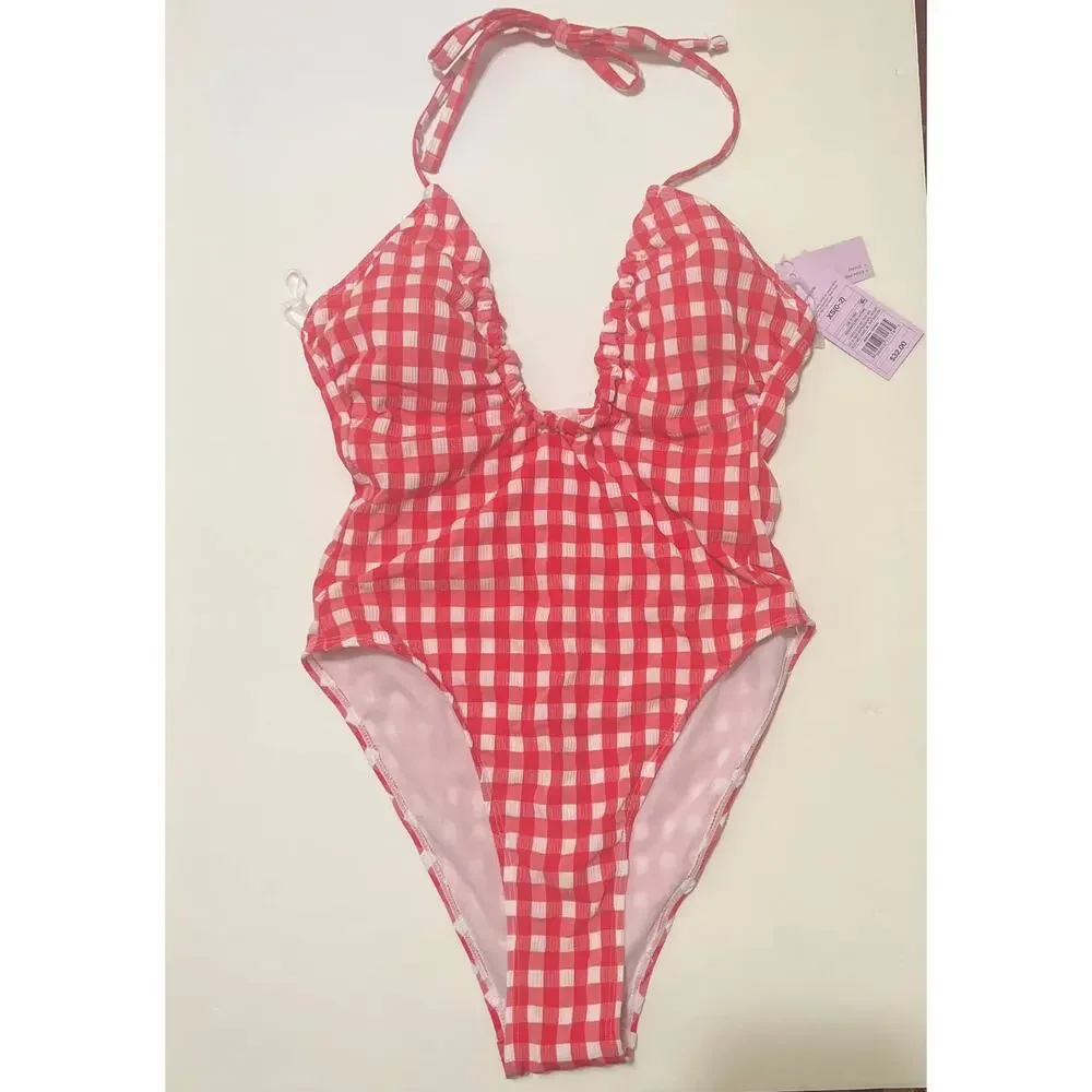 Wild Fable Keyhole Cross Front Halter High Leg One Piece Swimsuit NWT Size XS - Picture 2 of 8